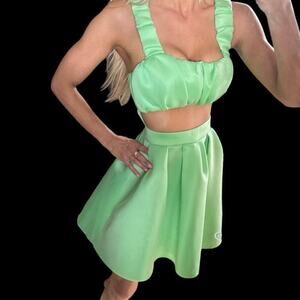 ASOS DESIGN structured 2-in-1 A-line skater mini dress with ruffled bust Size 2